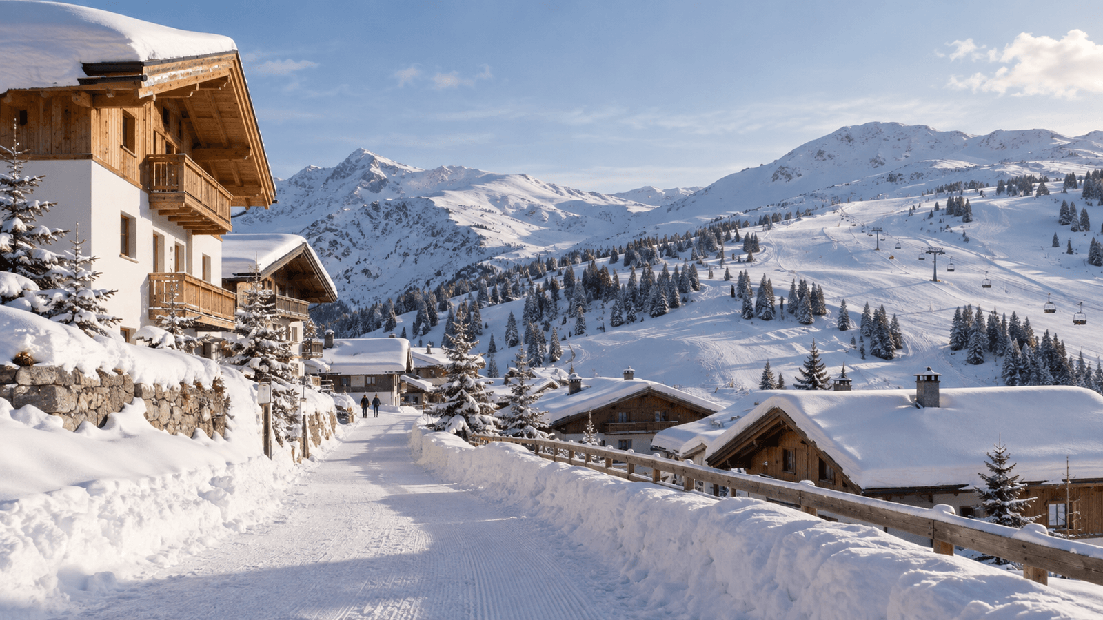 AI-generated illustration of a higher-altitude winter accommodation base in the Alps