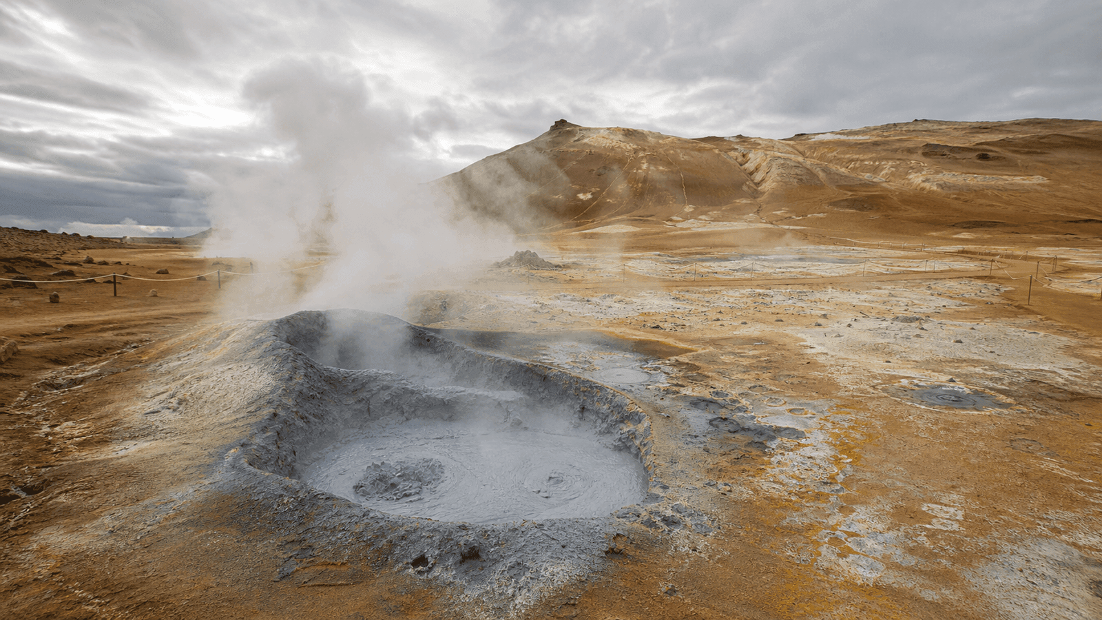 Steaming mud and ochre ground