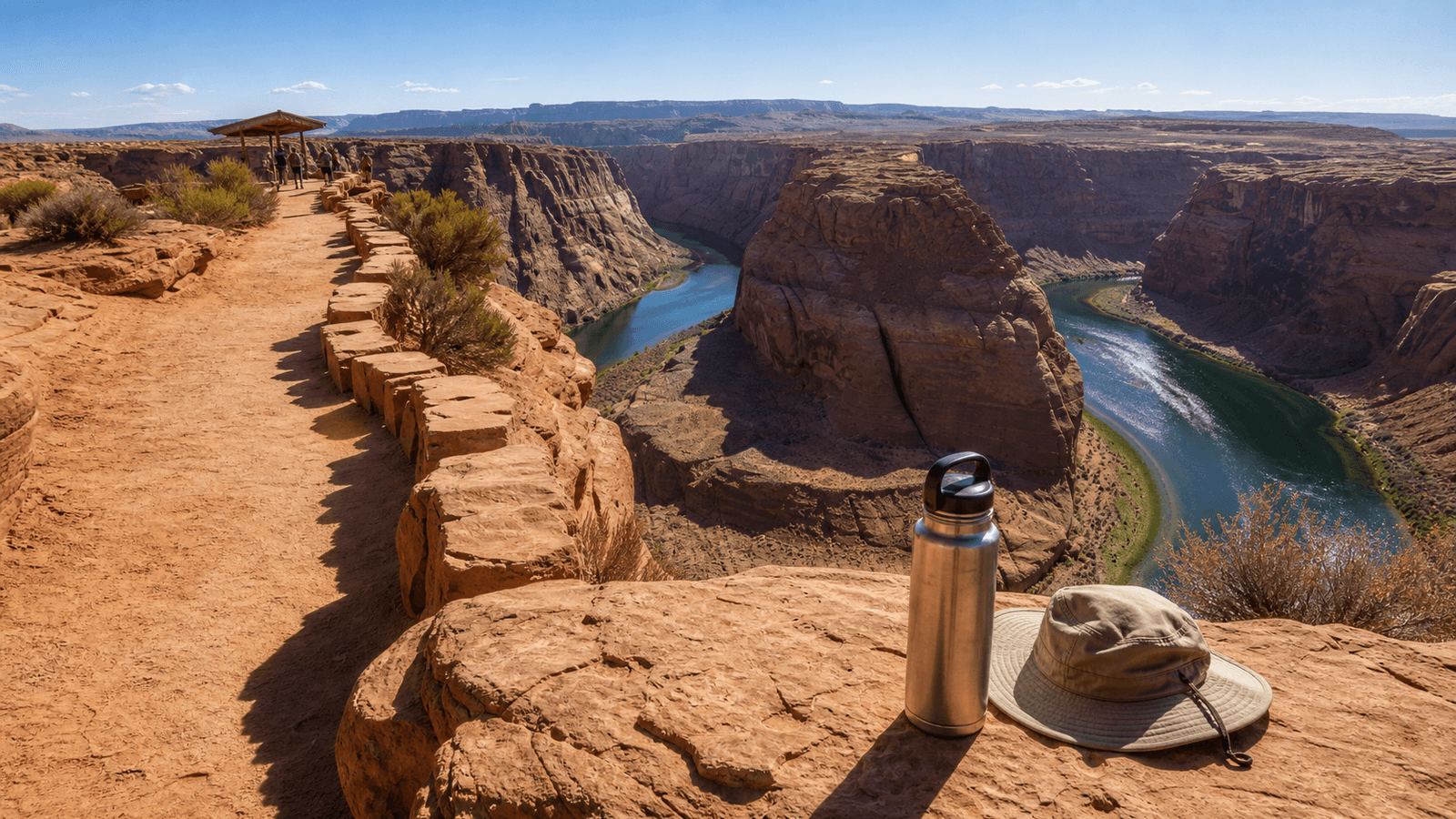 Overlook path above a river bend and cliff edges