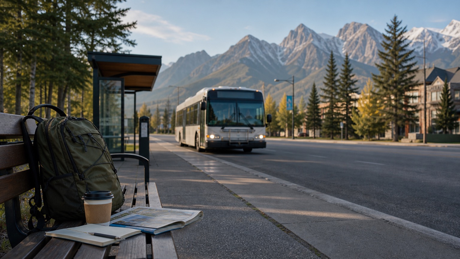 Bus at a forest-edge stop